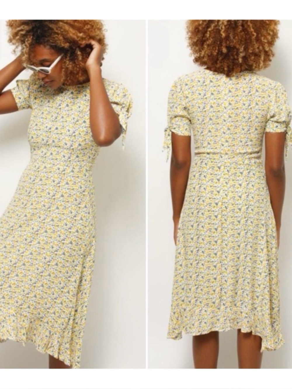 NWOT Anthropologie Faithful The Brand Emilia Floral Dress in Yellow & Blue  S/4